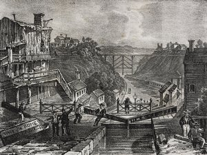 Ansicht von Lockport, im Staat New York, Vereinigte Staaten von Amerika, Lithographie von Salvatore Puglia aus Poliorama Pittoresco, Nr. 1, 10. August von Salvatore Puglia