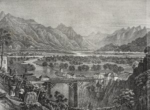 Blick auf das Ossola-Tal vom Sempione, Piemont, Italien, Lithografie von Salvatore Puglia aus Poliorama Pittoresco, Nr. 28, 18. Februar von Salvatore Puglia