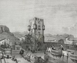Villa des Prinzen von Butera in Bagheria, Palermo, Sizilien, Lithographie von Salvatore Puglia aus Poliorama Pittoresco, Nr. 3, 28. August