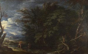 Landschaft mit Merkur und dem unehrlichen Holzfäller von Salvatore Rosa