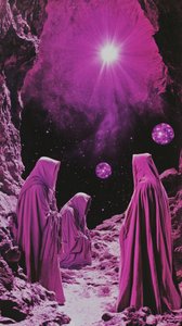 Verhüllte Figuren kosmische Höhle