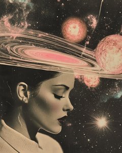 Nachdenkliche kosmische Frau