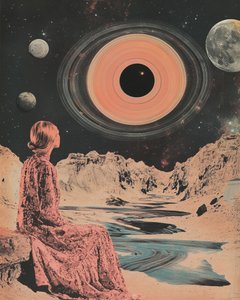 Frau blickt ins Universum
