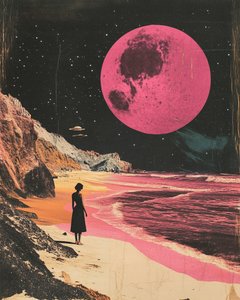 Frau unter rosa Mond