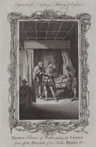 Heinrich Prinz von Wales nimmt die Krone vom Kissen seines Vaters Heinrich IV. von Samuel (after) Wale