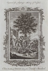 Odun, Graf von Devon, erobert das dänische Banner (Gravur) von Samuel (after) Wale
