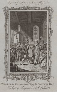 Wilhelm der Eroberer ergreift seinen Bruder Odo, Bischof von Bayeux und Graf von Kent (Gravur) von Samuel (after) Wale
