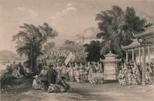 Hochzeitsprozession am Blauwolkenbach, Chin-keang-foo, ca. 1843-1858 von Samuel Bradshaw