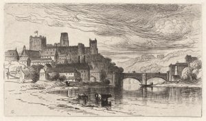Durham, England (Der Glanz fällt auf Burgmauern)