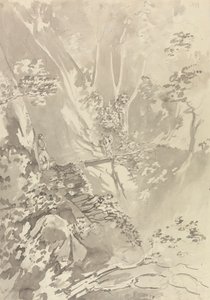 Figuren überqueren eine Brücke über eine Schlucht von Samuel Davis