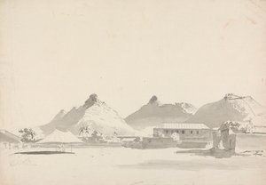 Militärlager mit Festungen auf den Hügeln dahinter von Samuel Davis