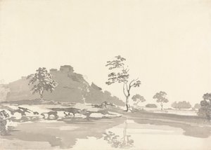 Flusslandschaft mit einer Festung auf einem Hügel in der mittleren Entfernung von Samuel Davis