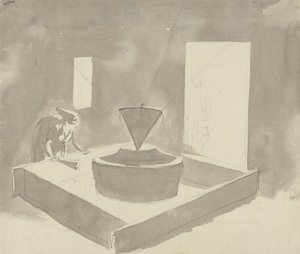 Frau bedient ein Gerät (Getreidemühle?) von Samuel Davis