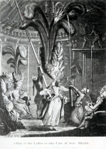 Ein Hinweis an die Damen, auf ihre Köpfe zu achten, veröffentlicht von Sayer und Bennett (1774-1786), 1776 von Samuel Hieronymous Grimm