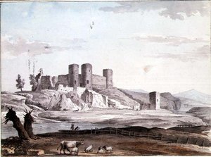 Burg Rhuddlan von der Brücke aus