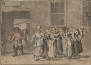 Abreise von einem französischen Gasthof: Eine Illustration für Sternes Sentimental Journey von Samuel Hieronymus Grimm