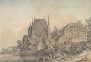 Ansicht eines Dorfes an einem Fluss von Samuel Hieronymus Grimm