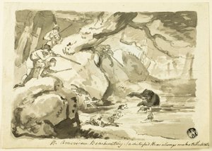 Nordamerikanische Bärenjagd (recto); Muschel (verso) von Samuel Howett