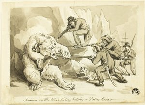 Seeleute auf der Walfangfahrt töten einen Eisbären (recto); Muschel (verso) von Samuel Howett