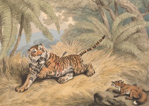 Ein Tiger, von einem Pfeil durchbohrt