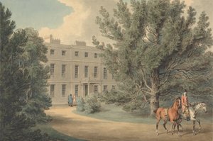 Reiter, der ein zweites Pferd führt und das Gelände eines Landhauses verlässt von Samuel Howitt