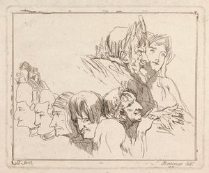 Drei Radierungen auf einem Blatt: Studien von Köpfen von Samuel Ireland