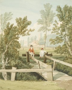 Zwei Jungen auf einem Stil bei Brislington Brook, ca. 1824 von Samuel Jackson