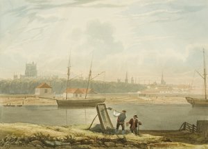 Blick über den Schwimmhafen mit der Kathedrale und den Stadtkirchen, um 1825