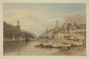 Ansicht auf den Avon bei Hotwells: Die vorgeschlagene Hängebrücke, ca. 1836 von Samuel Jackson