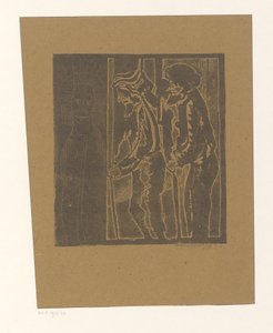 Zwei Männer bei Figur mit geschlossenen Augen von Samuel Jessurun de Mesquita (signed by artist)