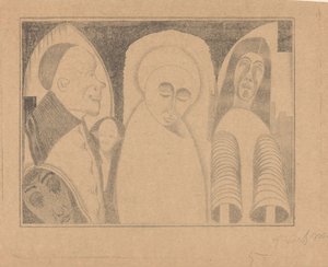 Fantasie: verschiedene Figuren, die rechte mit Ärmeln wie Röhren von Samuel Jessurun de Mesquita