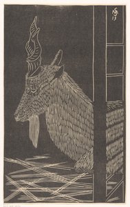 Markhor-Ziege (Sitzendes Hirsch in einem Käfig)