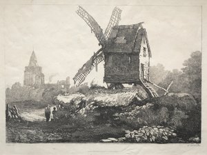Eine Reihe alter Gebäude und ländlicher Hütten im Norden Englands: In Crowland, Windmühle, 182
