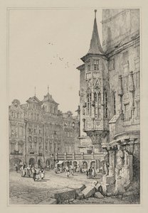 Faksimiles von Skizzen aus Flandern und Deutschland: Rathaus, Prag von Samuel Prout