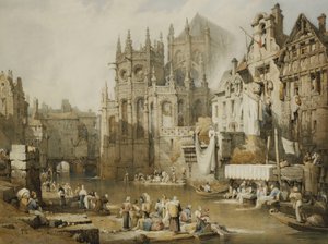 Figuren an den Flussufern bei St. Etienne, Caen von Samuel Prout