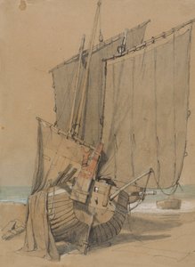 Fischerboote am Strand mit trocknenden Segeln von Samuel Prout