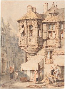Französische Straßenszene mit einem mittelalterlichen Turm von Samuel Prout