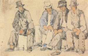 Gruppe von vier sitzenden Männern von Samuel Prout