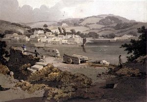 Landschaft mit Fluss und Dorf von Samuel Prout