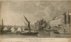 Eine Ansicht der Westminster Bridge mit angrenzenden Teilen wie im Jahr 1760 von Samuel Scott