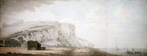 Dover Castle und Klippen vom Ufer aus von Samuel Scott