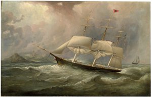 Das Klipperschiff Ocean Chief der Black Ball Line reduziert die Segel auf ihrer Australienfahrt, ca. 1853 von Samuel Walters
