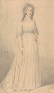 Eine Dame, ganz in Blau gekleidet und einen Fächer haltend von Samuel de Wilde