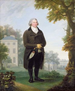 Gentleman im Garten seines Hauses, ca. 1800-10