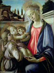 Madonna und Kind mit Engeln (Tempera auf Holz) von Sandro Botticelli