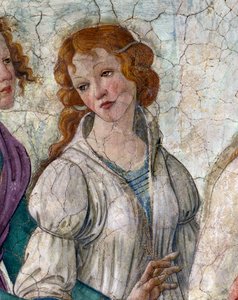 Venus und die Grazien bieten einem jungen Mädchen Geschenke an (Detail). Fresko der Villa Lemmi. Gemälde von Sandro Botticelli (1444-1510) von Sandro Botticelli
