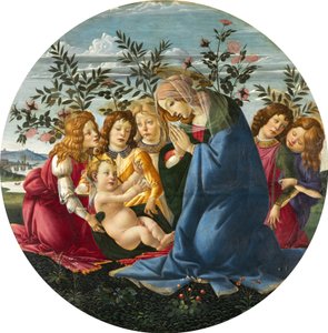 Madonna, das Kind anbetend, mit fünf Engeln von Sandro Botticelli