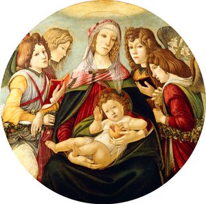 Die Madonna und das Kind mit vier Engeln