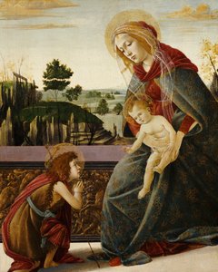 Die Madonna und das Kind mit dem jungen Johannes dem Täufer in einer Landschaft von Sandro Botticelli