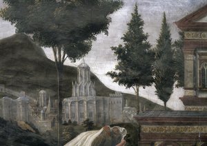 Die Reinigung des Aussätzigen und die Versuchung Christi, in der Sixtinischen Kapelle: Detail einer imaginären Stadt in einer Landschaft, 1481